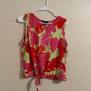 Sanctuary Red and Pink Leaf Print Tank Top